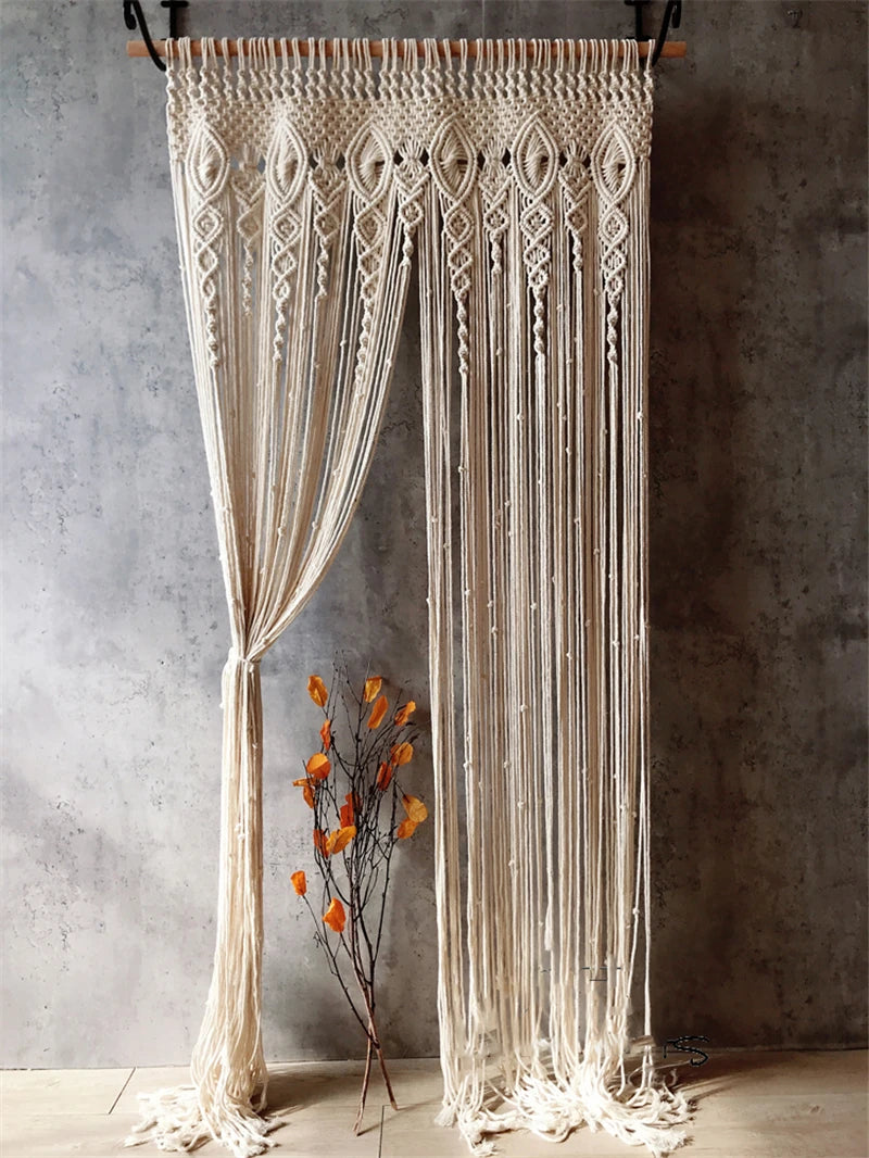 Hand-woven Macrame Cotton Curtain Tapestry