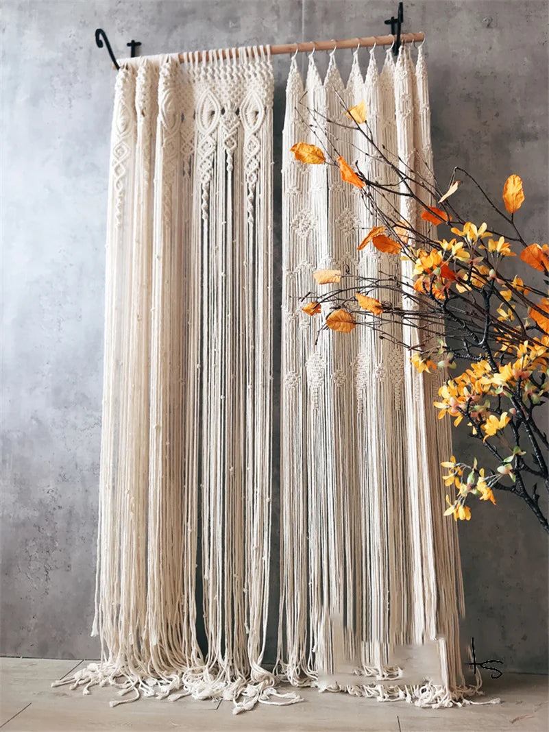 Hand-woven Macrame Cotton Curtain Tapestry