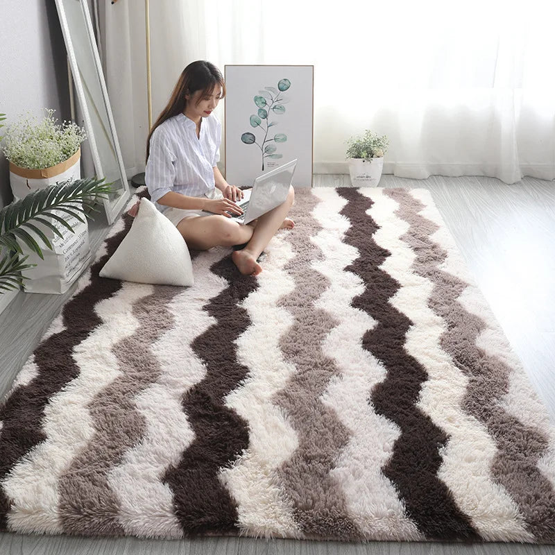 White Fluffy Hall Carpet: Modern Thickened Non-Slip Rug for Living Room, Bedroom, and Children's Room