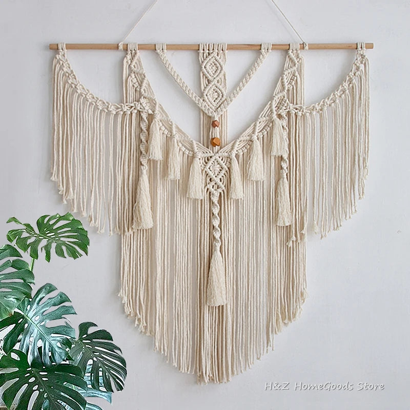 Big Macrame Wall Hanging Tapestry with Tassels: Hand-Woven Nordic Style for Living Room and Bedroom Art Decor