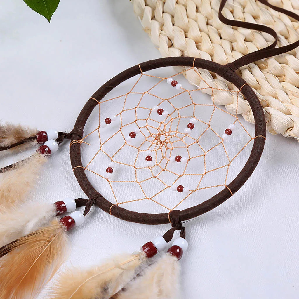 Circular Dream Catcher: Feather Pendant Ornament for Room Decoration