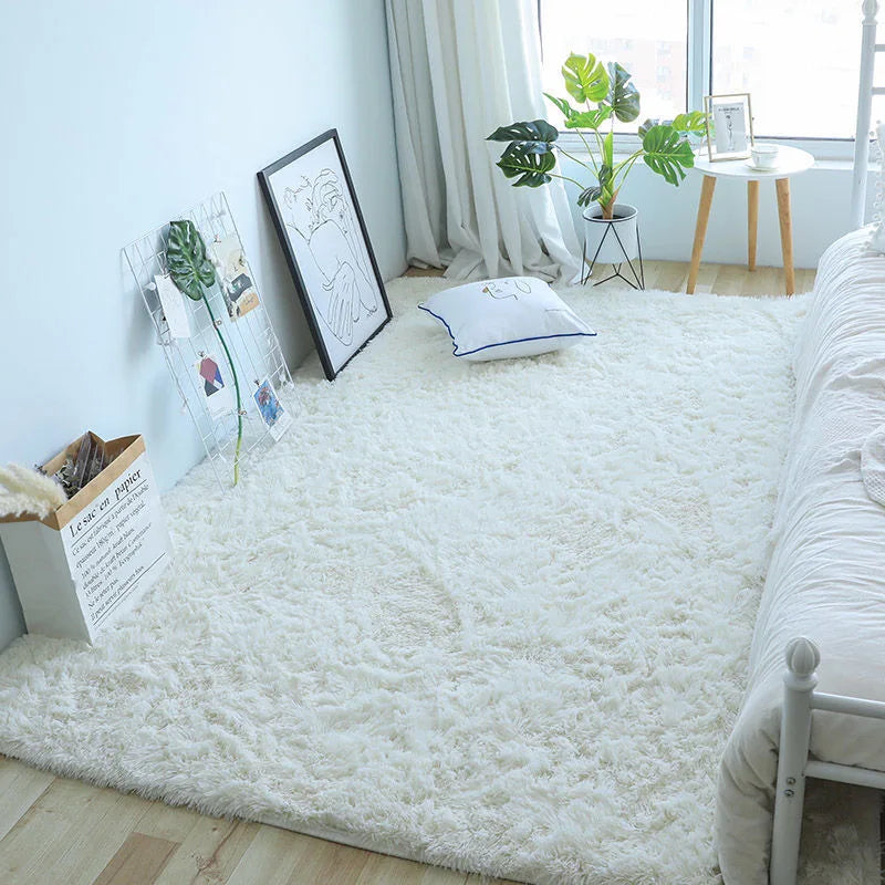 White Fluffy Hall Carpet: Modern Thickened Non-Slip Rug for Living Room, Bedroom, and Children's Room