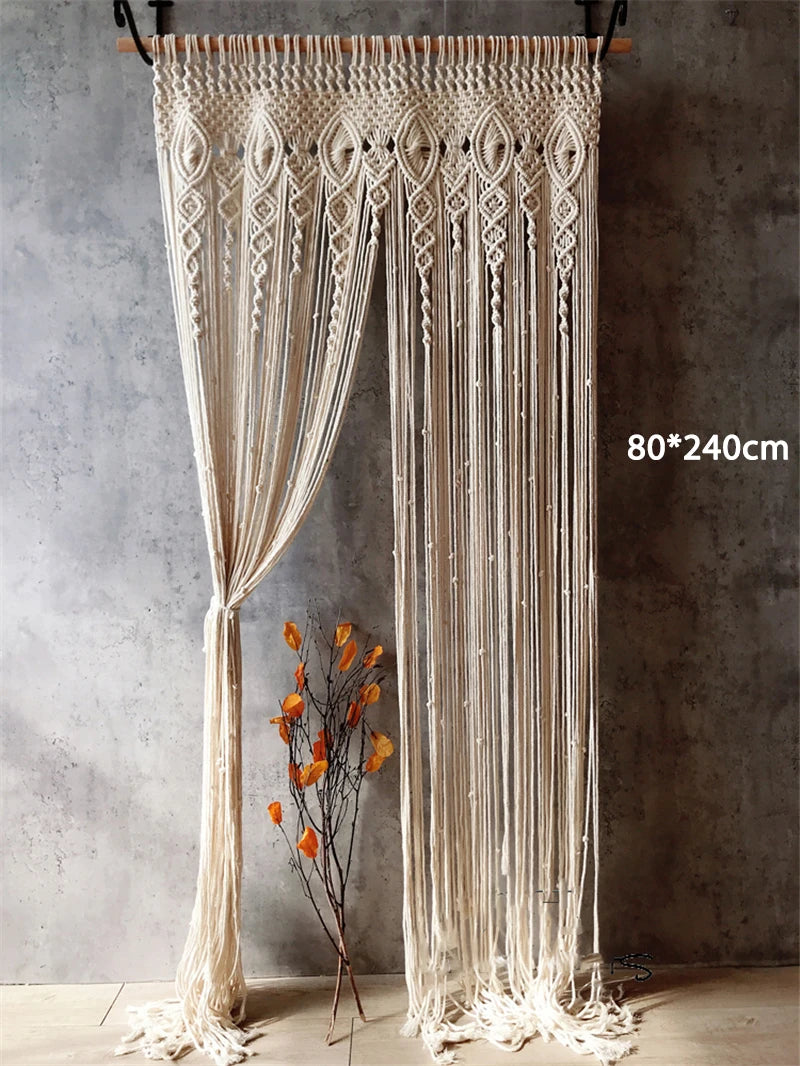 Hand-woven Macrame Cotton Curtain Tapestry