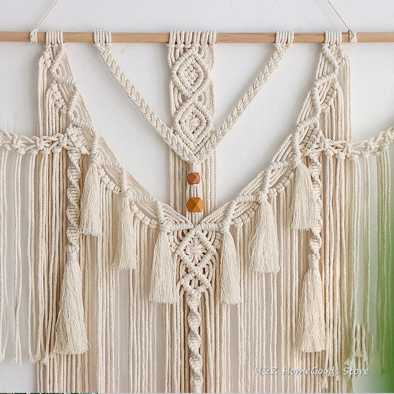 Big Macrame Wall Hanging Tapestry with Tassels: Hand-Woven Nordic Style for Living Room and Bedroom Art Decor