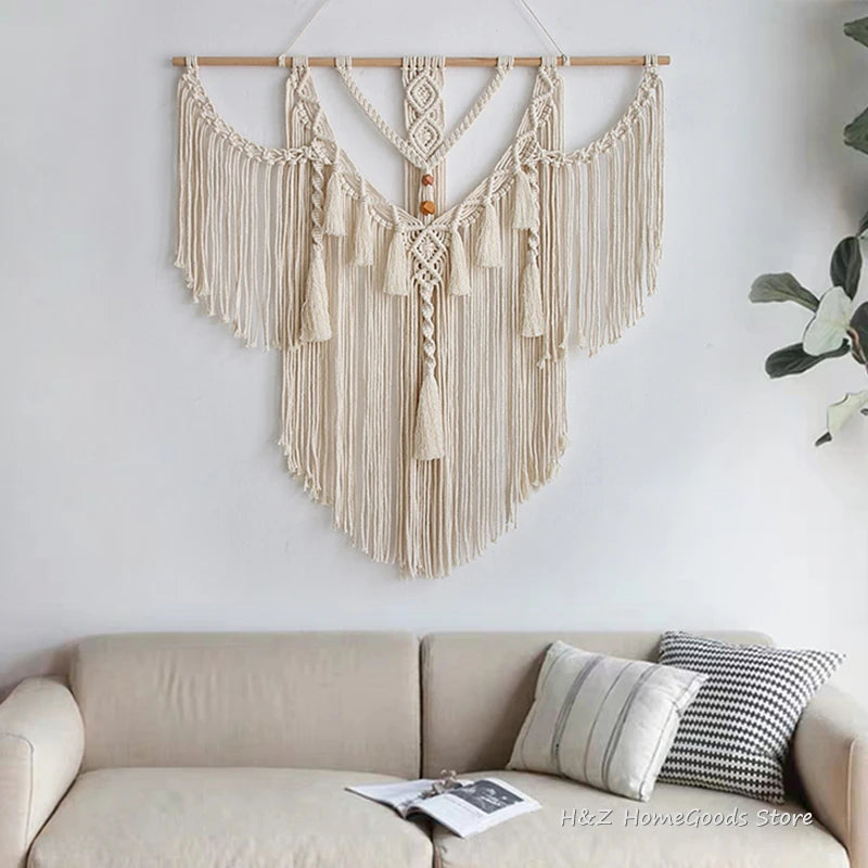 Big Macrame Wall Hanging Tapestry with Tassels: Hand-Woven Nordic Style for Living Room and Bedroom Art Decor