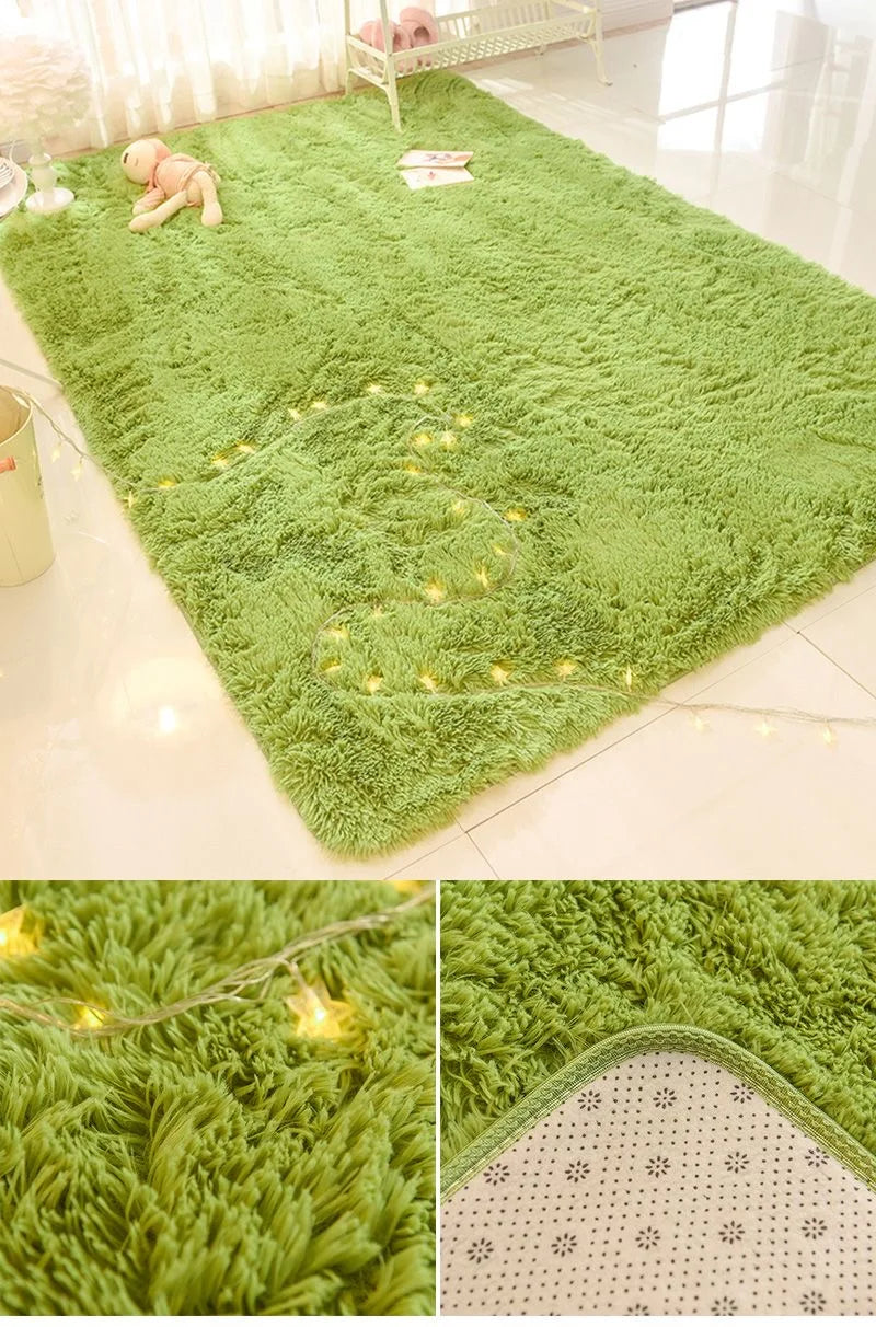 Summer Green Shaggy Rug: Soft, Large Area Rug for Kids' Bedrooms and Living Rooms