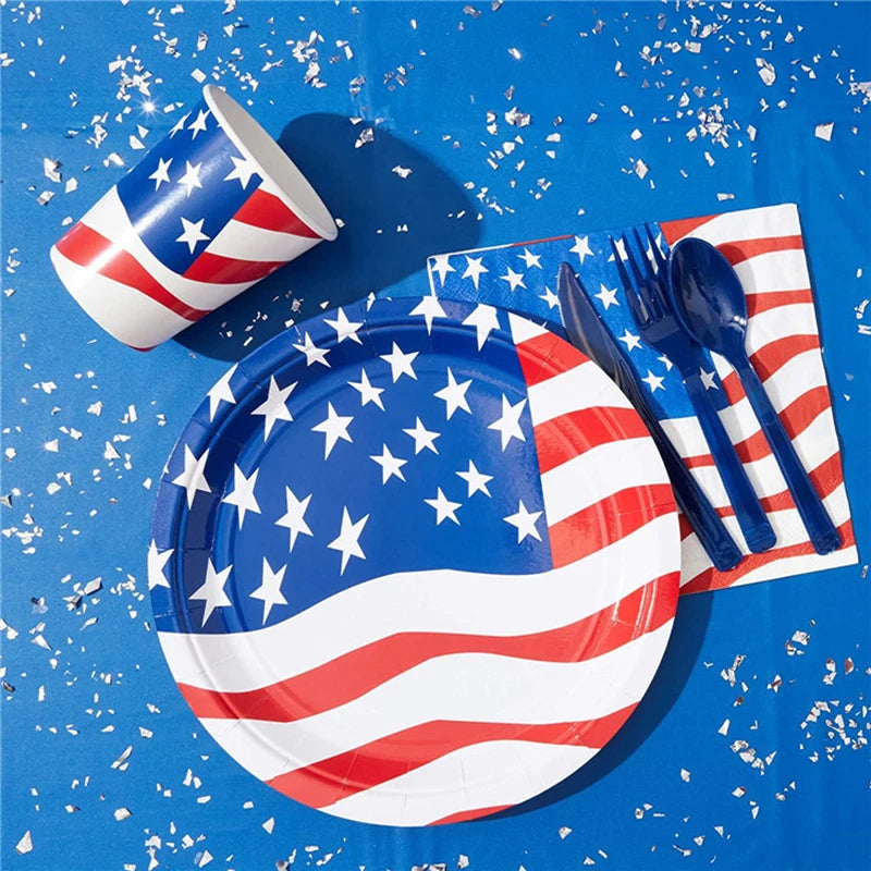 American Independence Day Party Supplies: 4th of July Decor and Disposable Tableware Set