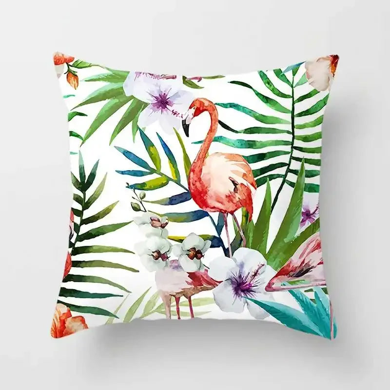 Tropical Plants Cushion Cover: Cactus, Monstera, Palm Leaf Green Decorative Pillowcase