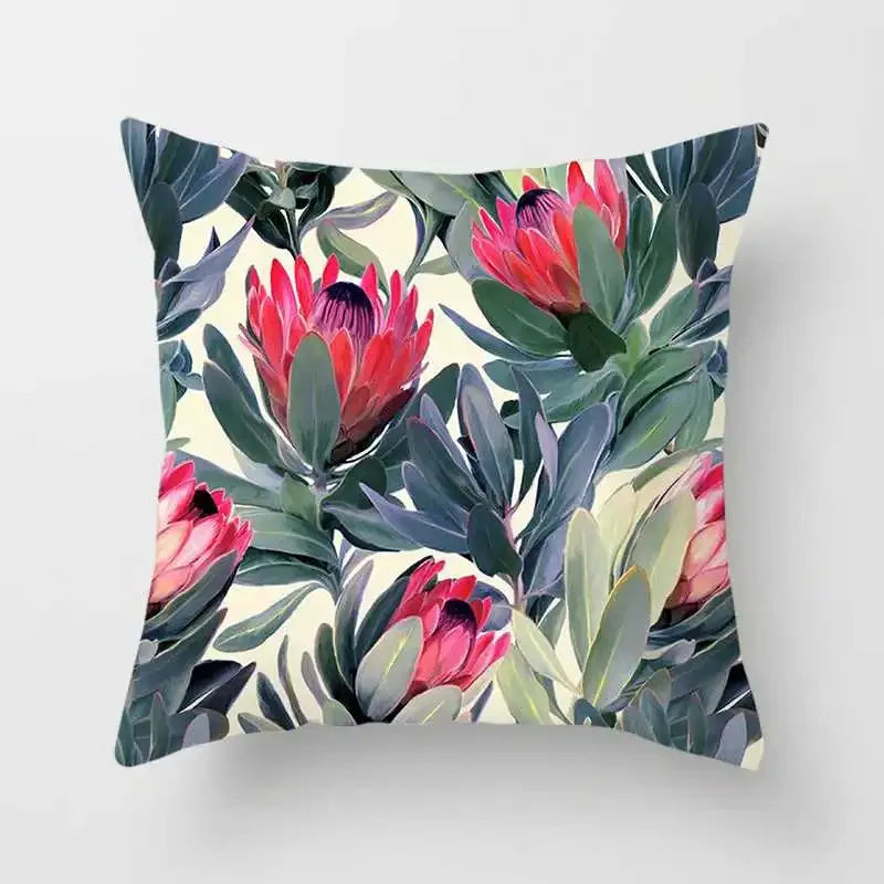 Tropical Plants Cushion Cover: Cactus, Monstera, Palm Leaf Green Decorative Pillowcase