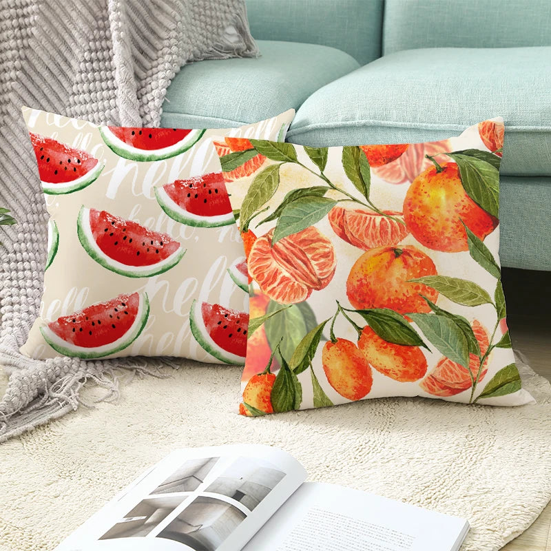 Summer Fruit Cushion Covers: Lemon, Orange, Strawberry, and Watermelon Decorative Pillows