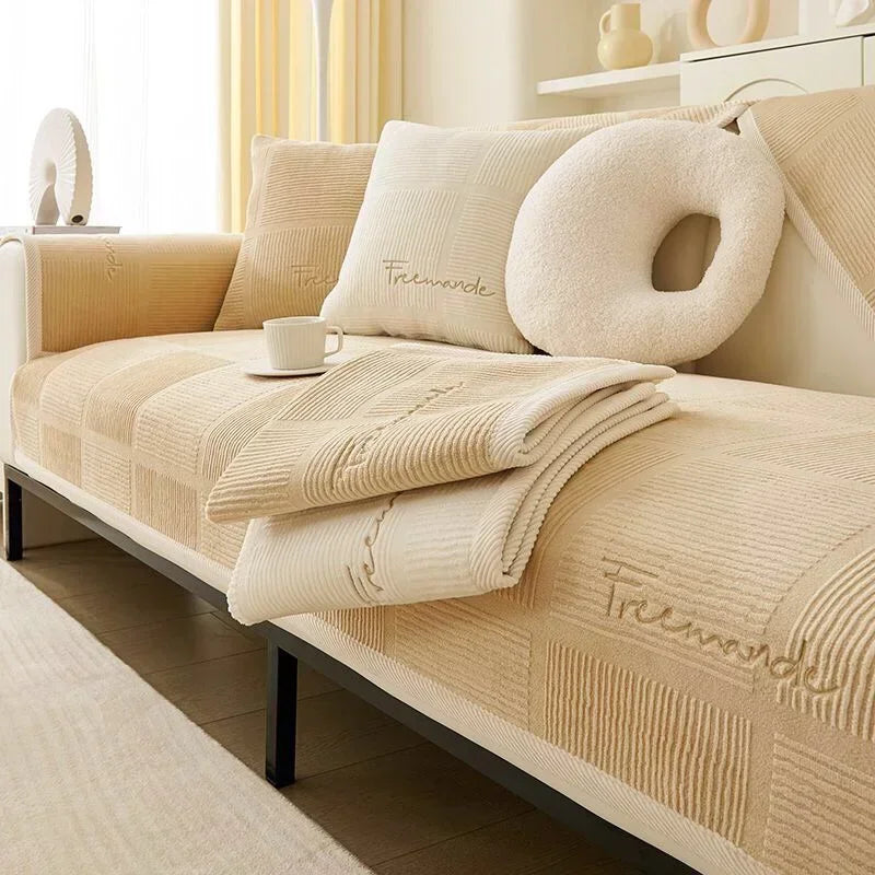 Luxury Soft Sofa Cover for Living Room: Non-Slip Solid Thick Sofa Cushion Mat, Simple Style Plush Sofa Towel for Home Couch Decor