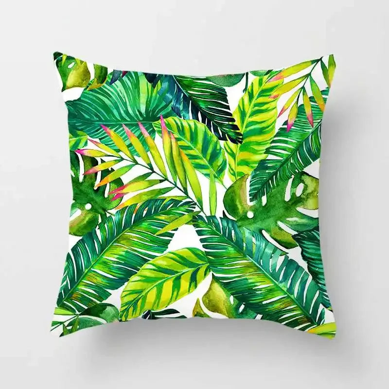 Tropical Plants Cushion Cover: Cactus, Monstera, Palm Leaf Green Decorative Pillowcase