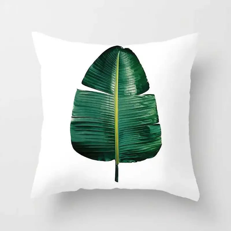 Tropical Plants Cushion Cover: Cactus, Monstera, Palm Leaf Green Decorative Pillowcase