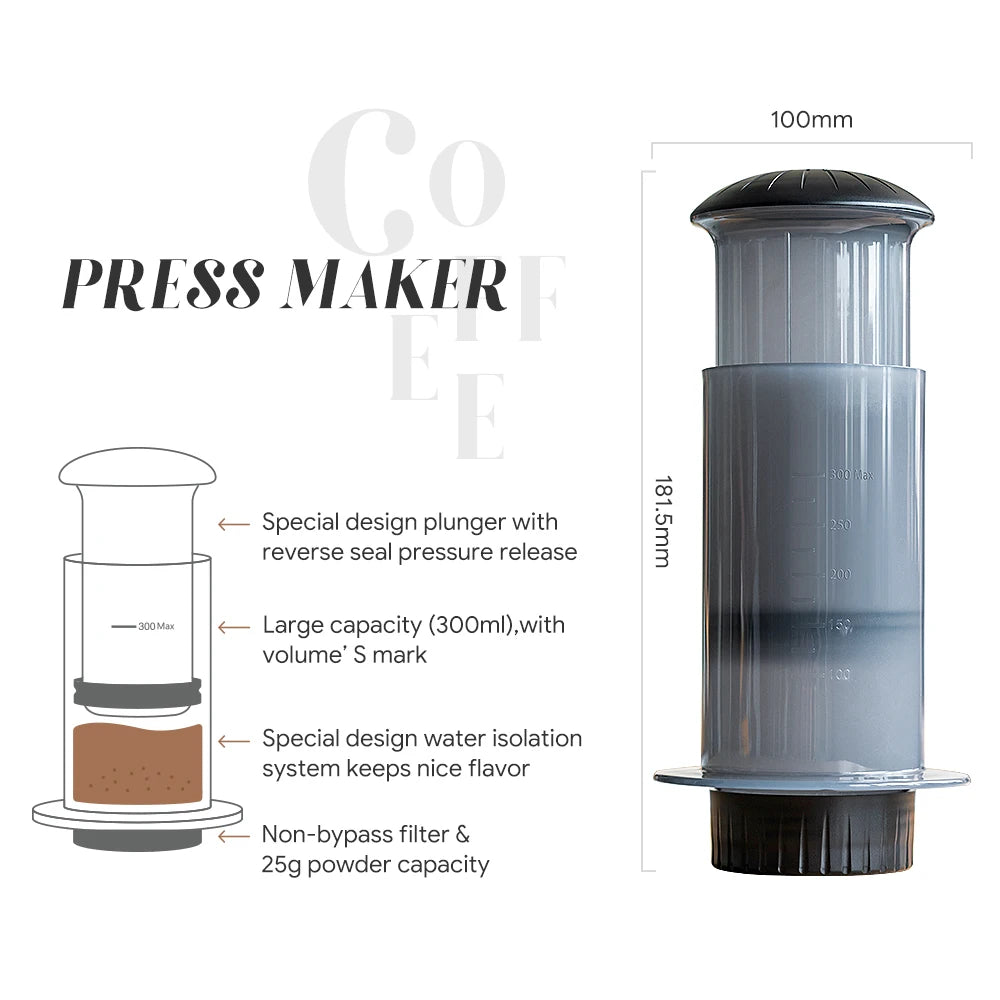 Portable 300ml Espresso Coffee Maker: French Press with Filter Paper Kit for AeroPress and DIY Coffee