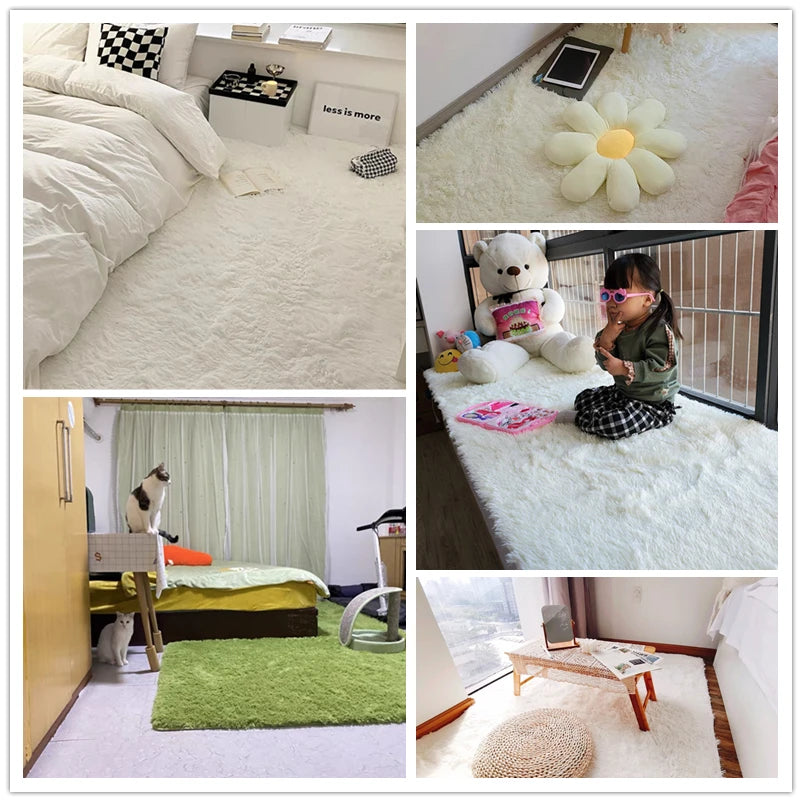 White Fluffy Hall Carpet: Modern Thickened Non-Slip Rug for Living Room, Bedroom, and Children's Room