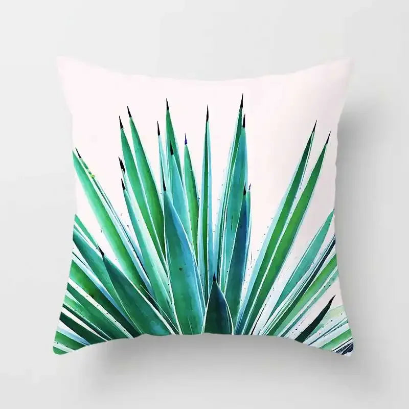 Tropical Plants Cushion Cover: Cactus, Monstera, Palm Leaf Green Decorative Pillowcase