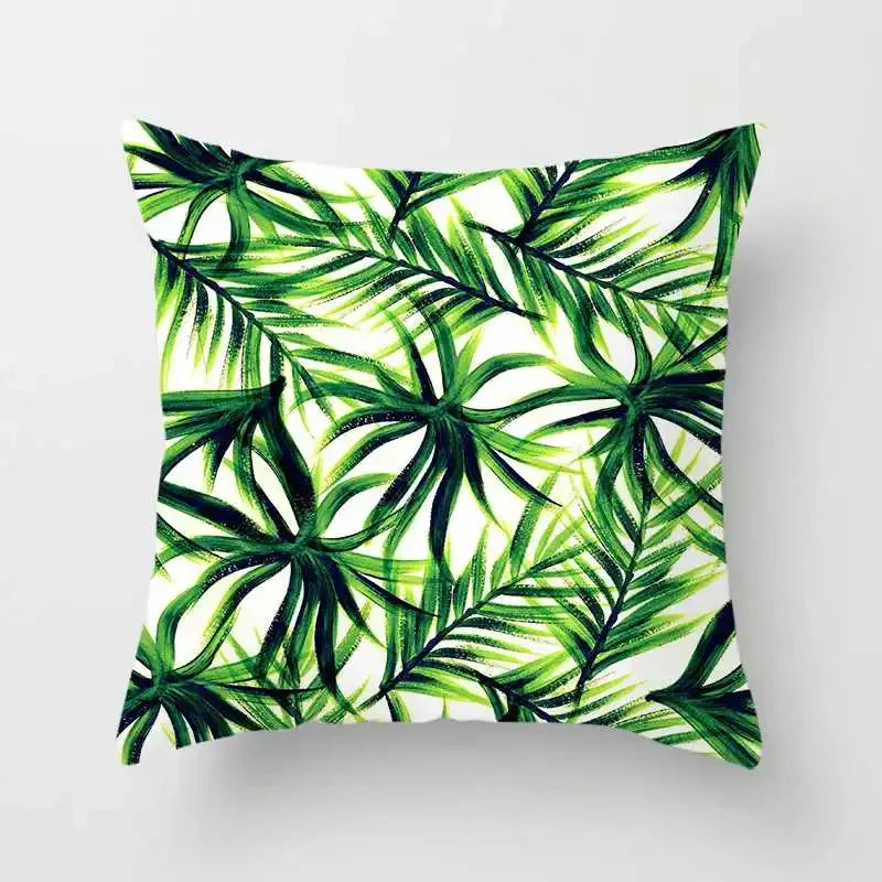 Tropical Plants Cushion Cover: Cactus, Monstera, Palm Leaf Green Decorative Pillowcase