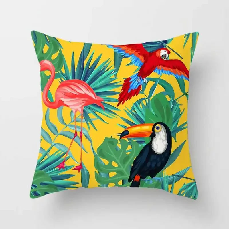 Tropical Plants Cushion Cover: Cactus, Monstera, Palm Leaf Green Decorative Pillowcase