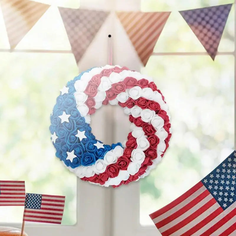 4th Of July Wreaths For Door American Flag Garland Decoration 4Th Of July Wreath For Veterans Independence Patriotic Day