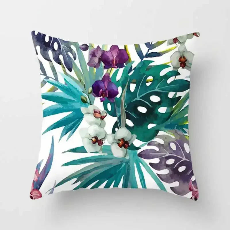 Tropical Plants Cushion Cover: Cactus, Monstera, Palm Leaf Green Decorative Pillowcase