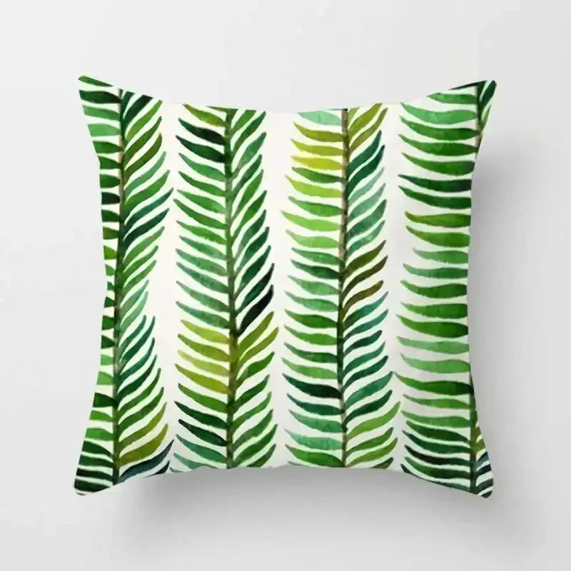 Tropical Plants Cushion Cover: Cactus, Monstera, Palm Leaf Green Decorative Pillowcase