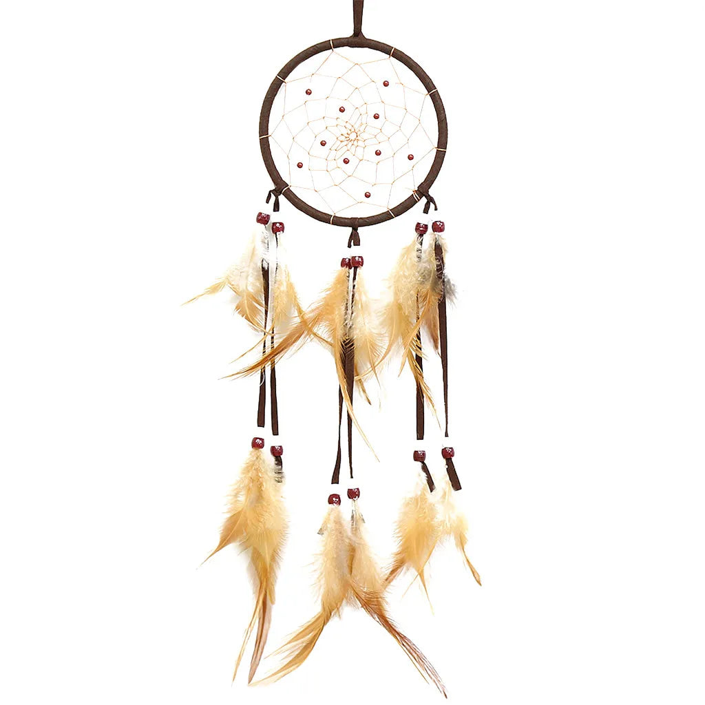 Circular Dream Catcher: Feather Pendant Ornament for Room Decoration