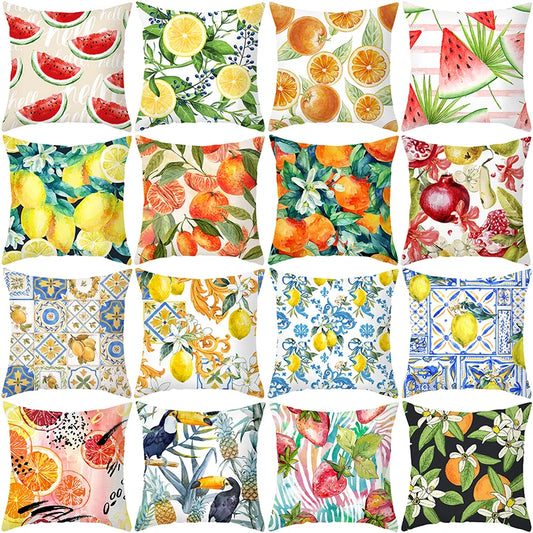 Summer Fruit Cushion Covers: Lemon, Orange, Strawberry, and Watermelon Decorative Pillows