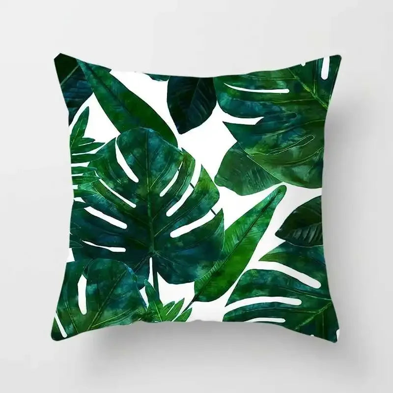 Tropical Plants Cushion Cover: Cactus, Monstera, Palm Leaf Green Decorative Pillowcase