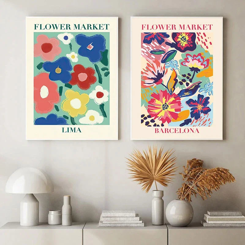 Abstract Matisse Canvas Painting: Flower Market Wall Art