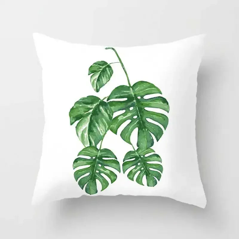 Tropical Plants Cushion Cover: Cactus, Monstera, Palm Leaf Green Decorative Pillowcase