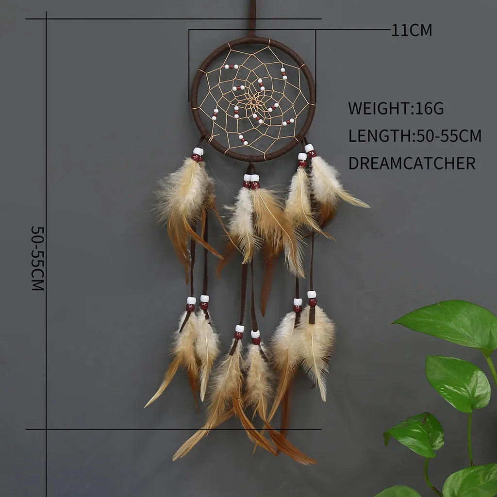 Circular Dream Catcher: Feather Pendant Ornament for Room Decoration