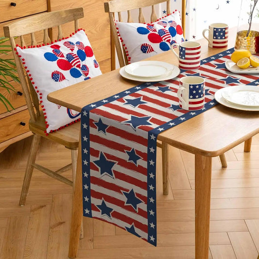 4th of July Table Runners Red White and Blue Stars Stripes Runner for Table Decor Independence Day Holiday Party Decorations