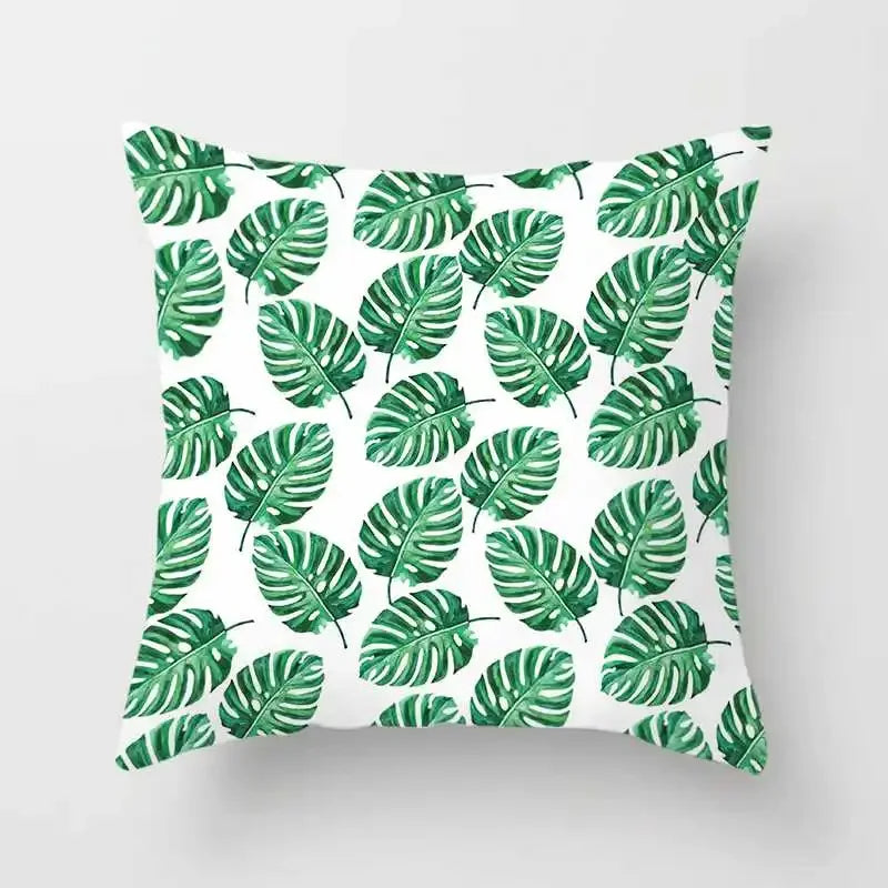 Tropical Plants Cushion Cover: Cactus, Monstera, Palm Leaf Green Decorative Pillowcase