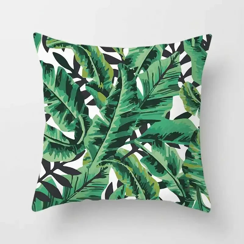 Tropical Plants Cushion Cover: Cactus, Monstera, Palm Leaf Green Decorative Pillowcase