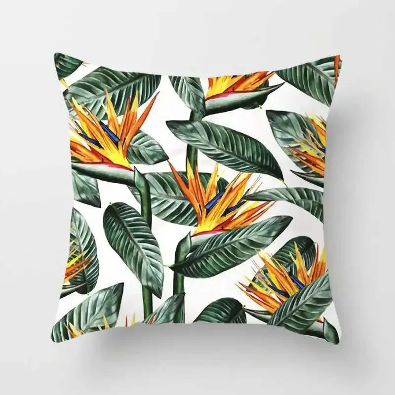 Tropical Plants Cushion Cover: Cactus, Monstera, Palm Leaf Green Decorative Pillowcase