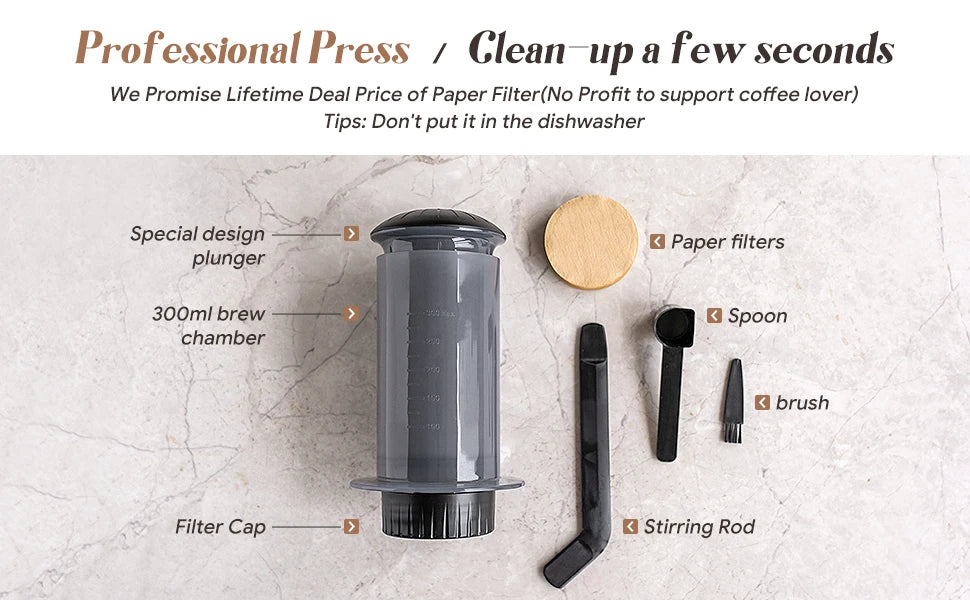 Portable 300ml Espresso Coffee Maker: French Press with Filter Paper Kit for AeroPress and DIY Coffee