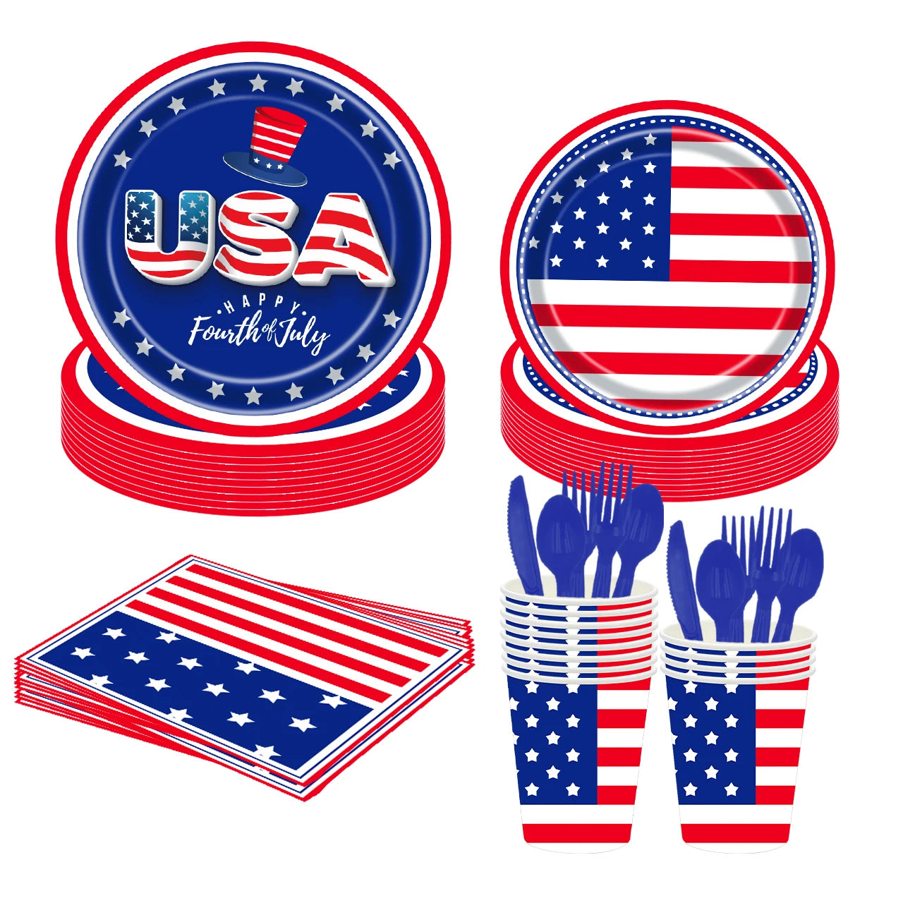 American Independence Day Party Supplies: 4th of July Decor and Disposable Tableware Set